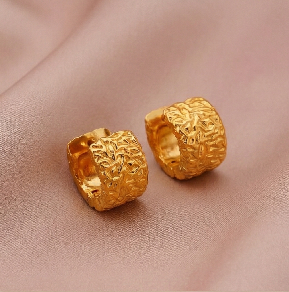 AGOR 925 Sterling Silver Textured Huggie Hoop Earrings Gold Plated Contemporary Jewellery