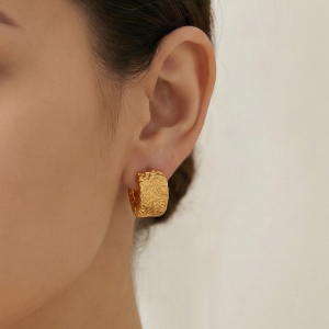925 Sterling Silver Textured Huggie Hoop Earrings Gold Plated Contemporary Jewellery