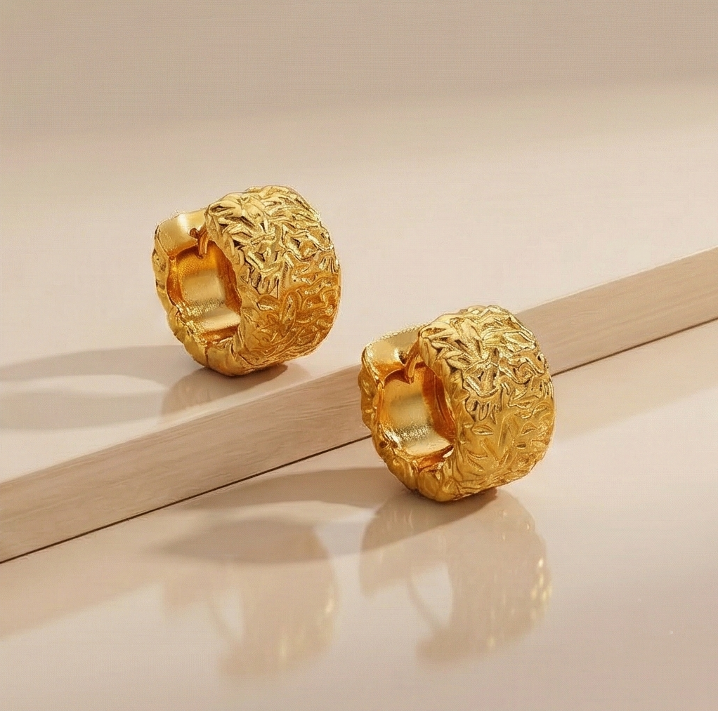 925 Sterling Silver Textured Huggie Hoop Earrings Gold Plated Contemporary Jewellery