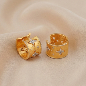 AGOR 925 Sterling Silver Wide Band Floral Cutout Hoop Earrings Gold Plated Jewellery