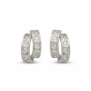 AGOR 925 Sterling Silver Double Row Hoop Earrings Platinum Finish Contemporary Jewellery