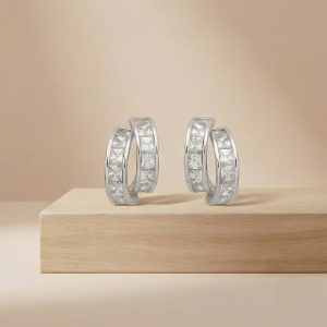 AGOR 925 Sterling Silver Double Row Hoop Earrings Platinum Finish Contemporary Jewellery