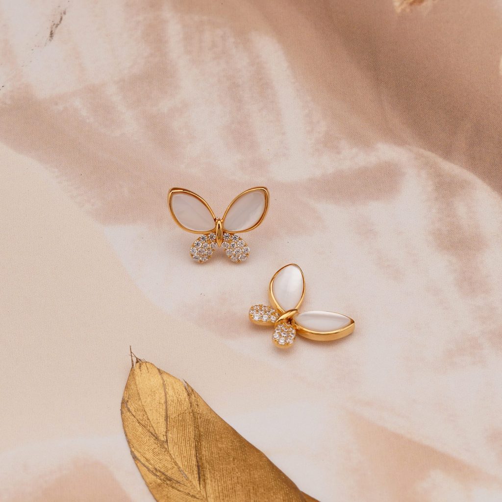 AGOR 925 Sterling Silver Butterfly Stud Earrings Gold Plated Nature Inspired Jewellery