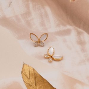 AGOR 925 Sterling Silver Butterfly Stud Earrings Gold Plated Nature Inspired Jewellery