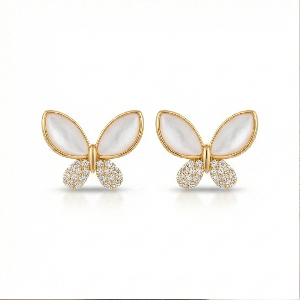 AGOR 925 Sterling Silver Butterfly Stud Earrings Gold Plated Nature Inspired Jewellery