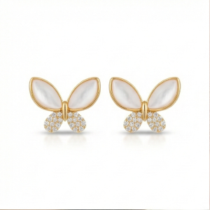 AGOR 925 Sterling Silver Butterfly Stud Earrings Gold Plated Nature Inspired Jewellery