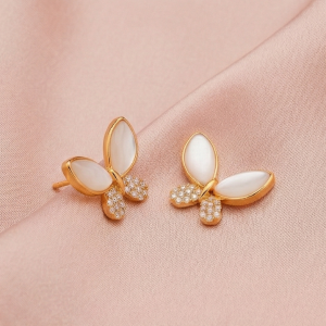 AGOR 925 Sterling Silver Butterfly Stud Earrings Gold Plated Nature Inspired Jewellery