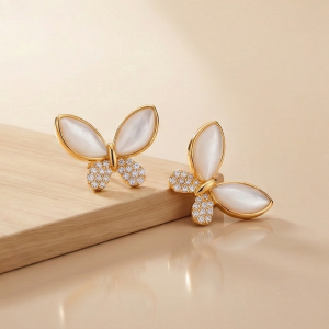 AGOR 925 Sterling Silver Butterfly Stud Earrings Gold Plated Nature Inspired Jewellery