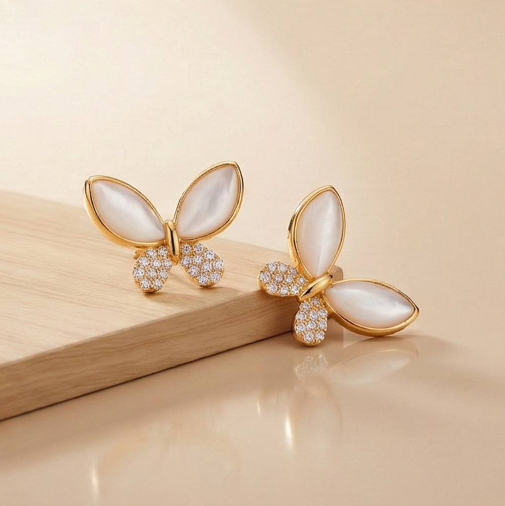 925 Sterling Silver Butterfly Stud Earrings Gold Plated Nature Inspired Jewellery
