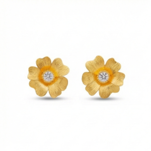 AGOR 925 Sterling Silver Textured Floral Stud Earrings Gold Plated Flower Jewellery