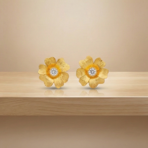 AGOR 925 Sterling Silver Textured Floral Stud Earrings Gold Plated Flower Jewellery