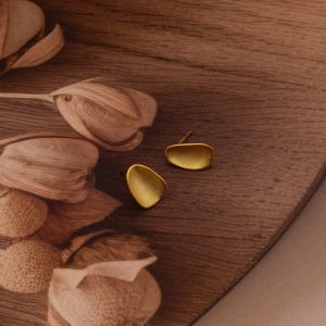AGOR 925 Sterling Silver Organic Pebble Stud Earrings Gold Plated Matte Finish Jewellery