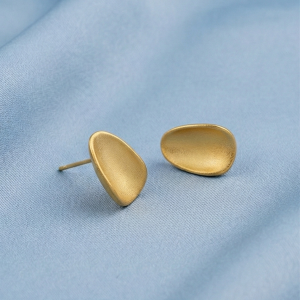 AGOR 925 Sterling Silver Organic Pebble Stud Earrings Gold Plated Matte Finish Jewellery