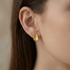 AGOR 925 Sterling Silver Organic Pebble Stud Earrings Gold Plated Matte Finish Jewellery