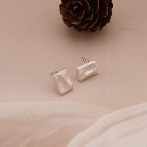 AGOR 925 Sterling Silver Textured Rectangular Stud Earrings Matte Finish Modern Jewellery