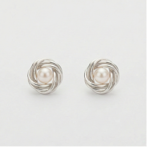 AGOR 925 Sterling Silver Love Knot Pearl Stud Earrings High Polish Jewellery for Women