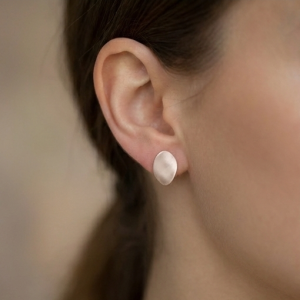 AGOR 925 Sterling Silver Organic Oval Stud Earrings Matte Finish Minimalist Jewellery