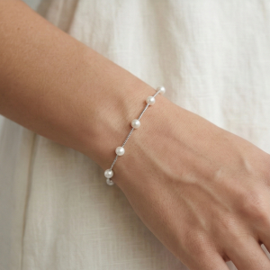 AGOR LUXE 925 Sterling Silver Delicate Pearl Box Chain Bracelet Jewellery for Women
