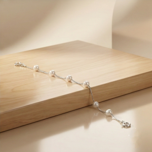 AGOR LUXE 925 Sterling Silver Delicate Pearl Box Chain Bracelet Jewellery for Women