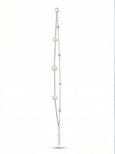 AGOR LUXE 925 Sterling Silver Double Layer Pearl and Bead Chain Bracelet Jewellery for Women
