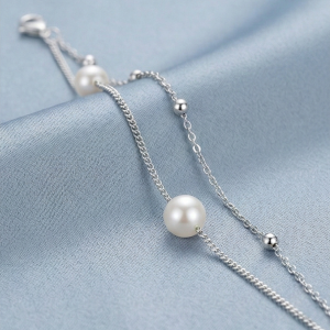 LUXE 925 Sterling Silver Double Layer Pearl and Bead Chain Bracelet Jewellery for Women