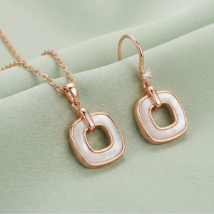 LUXE 925 Sterling Silver Rose Gold Plated Geometric Open Square Pendant and Drop Earrings Jewellery Set for Women