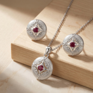AGOR LUXE 925 Sterling Silver Vintage Round Filigree Pendant Necklace and Stud Earrings Jewellery Set for Women