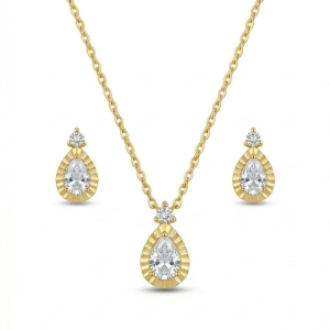 AGOR LUXE 925 Sterling Silver Teardrop Necklace and Earrings Set with Yellow Gold Finish LUXE Jewellery