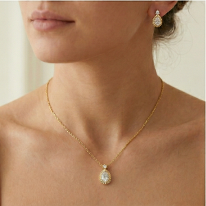 AGOR LUXE 925 Sterling Silver Teardrop Necklace and Earrings Set with Yellow Gold Finish LUXE Jewellery