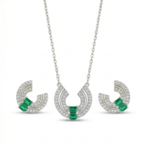AGOR LUXE 925 Sterling Silver U-Shaped Geometric Necklace and Earrings Set in High Polish Finish Fine Jewellery