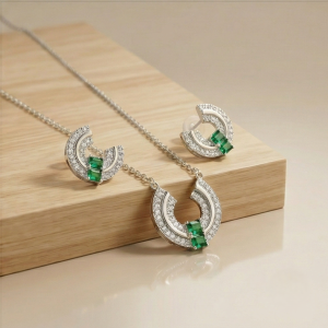 AGOR LUXE 925 Sterling Silver U-Shaped Geometric Necklace and Earrings Set in High Polish Finish Fine Jewellery