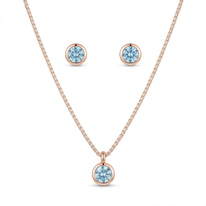 AGOR LUXE 925 Sterling Silver Bezel Set Round Pendant Necklace and Earrings Set Rose Gold Finish Everyday Jewellery