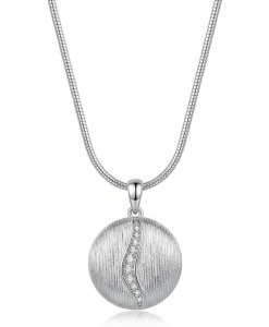 AGOR LUXE 925 Sterling Silver Round Textured Disc Pendant Necklace High Polish Finish Statement Jewellery