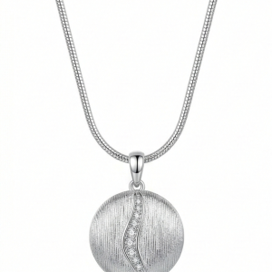 LUXE 925 Sterling Silver Round Textured Disc Pendant Necklace High Polish Finish Statement Jewellery