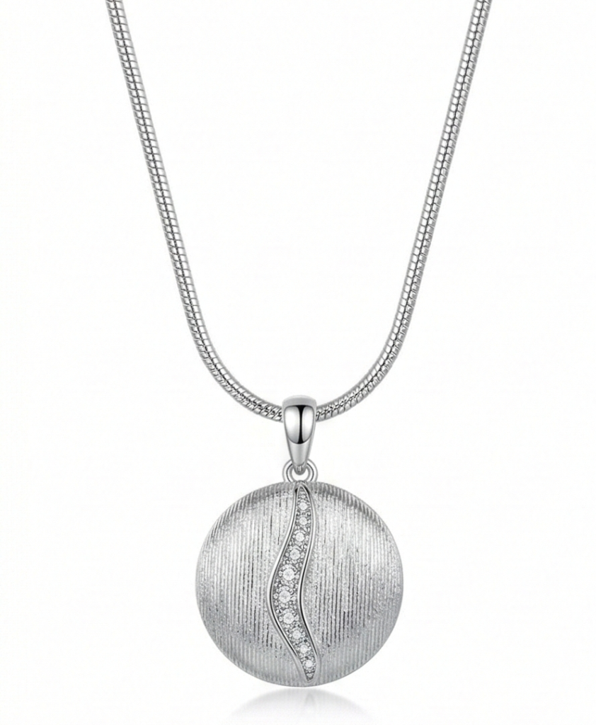 AGOR LUXE 925 Sterling Silver Round Textured Disc Pendant Necklace High Polish Finish Statement Jewellery