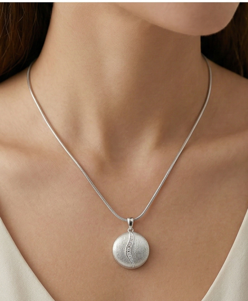 AGOR LUXE 925 Sterling Silver Round Textured Disc Pendant Necklace High Polish Finish Statement Jewellery
