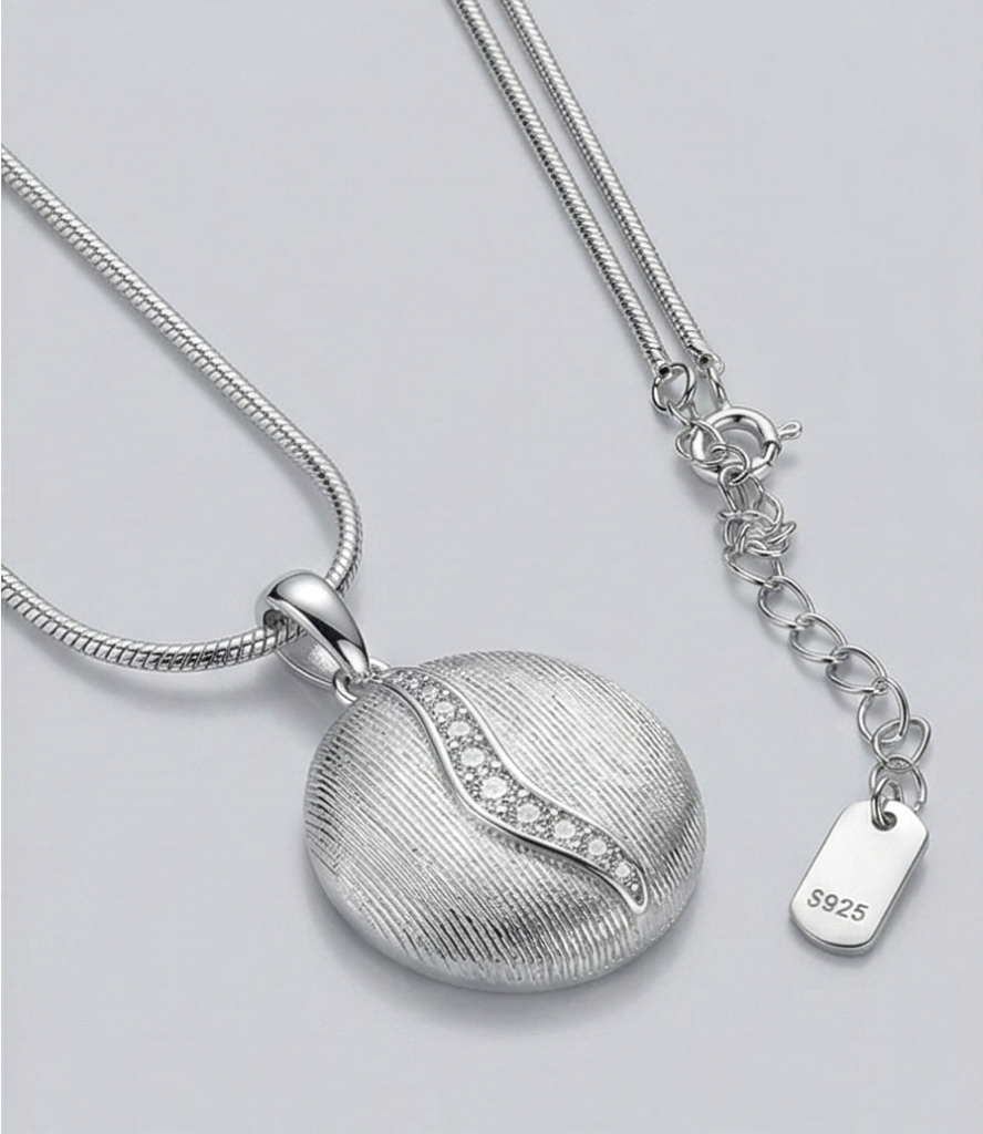 AGOR LUXE 925 Sterling Silver Round Textured Disc Pendant Necklace High Polish Finish Statement Jewellery