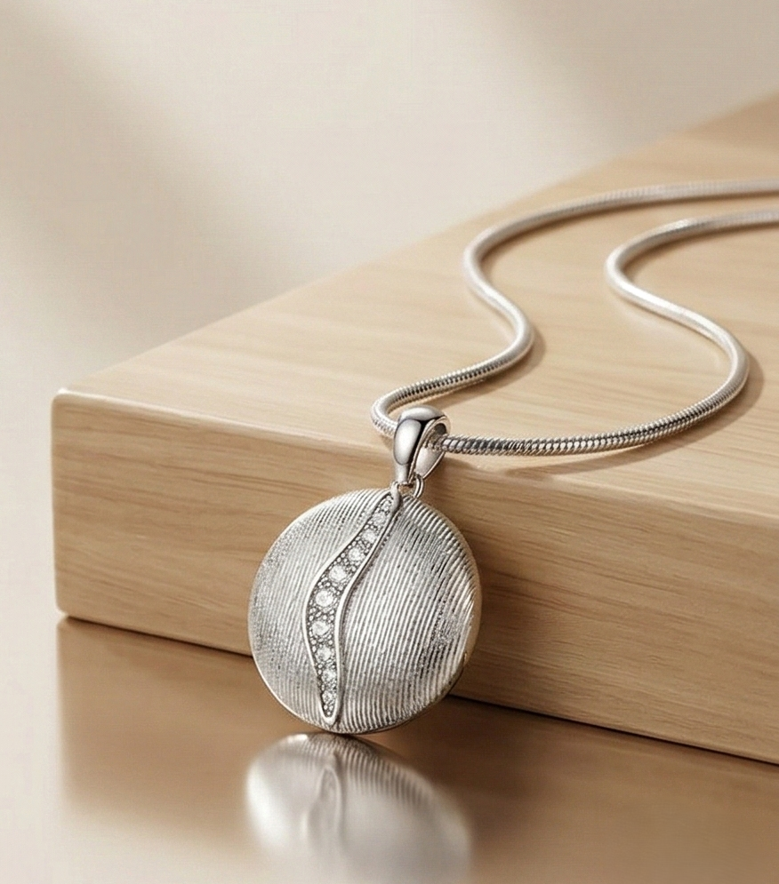 LUXE 925 Sterling Silver Round Textured Disc Pendant Necklace High Polish Finish Statement Jewellery