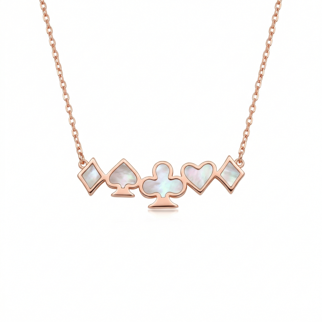AGOR LUXE 925 Sterling Silver Rose Gold Plated Playing Card Suits Necklace Women's Jewellery
