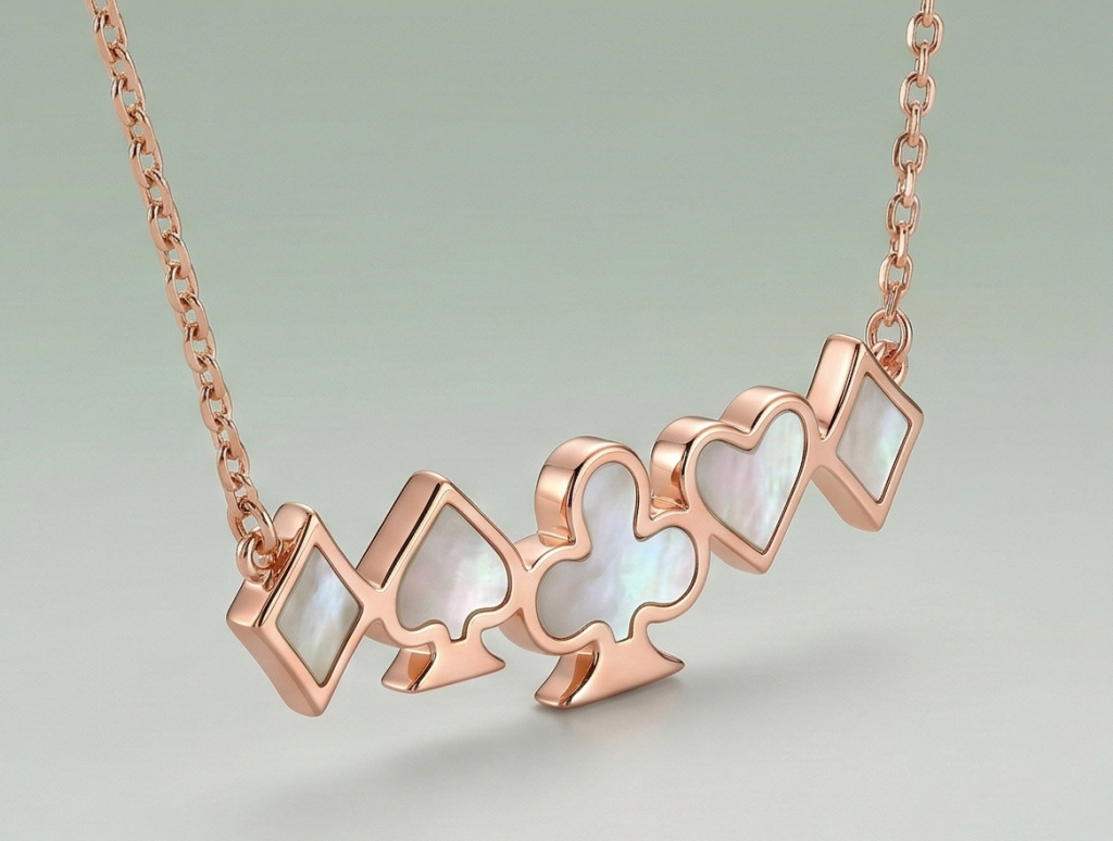 AGOR LUXE 925 Sterling Silver Rose Gold Plated Playing Card Suits Necklace Women's Jewellery