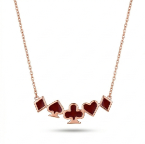 AGOR LUXE 925 Sterling Silver Rose Gold Plated Red Playing Card Suits Necklace Jewellery