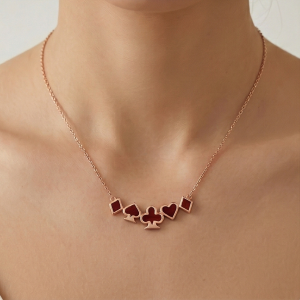 AGOR LUXE 925 Sterling Silver Rose Gold Plated Red Playing Card Suits Necklace Jewellery