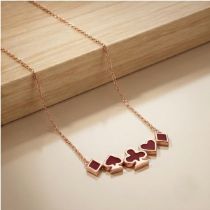AGOR LUXE 925 Sterling Silver Rose Gold Plated Red Playing Card Suits Necklace Jewellery