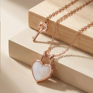 LUXE 925 Sterling Silver Rose Gold Plated Heart Lock and Key Pendant Necklace Jewellery