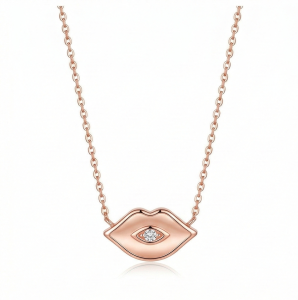 AGOR LUXE 925 Sterling Silver Rose Gold Plated Lips and Eye Motif Necklace Trendy Jewellery