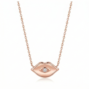 LUXE 925 Sterling Silver Rose Gold Plated Lips and Eye Motif Necklace Trendy Jewellery