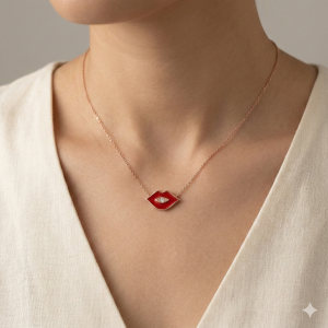 AGOR LUXE 925 Sterling Silver Rose Gold Plated Red Lips Evil Eye Necklace Quirky Jewellery