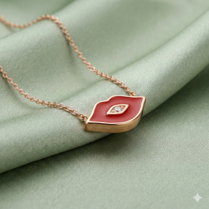 AGOR LUXE 925 Sterling Silver Rose Gold Plated Red Lips Evil Eye Necklace Quirky Jewellery