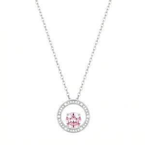 AGOR LUXE 925 Sterling Silver Rhodium Plated Pink Center Floating Halo Necklace Jewellery