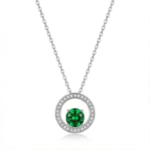 AGOR LUXE 925 Sterling Silver Green Halo Circle Pendant Necklace High Polish Rhodium Finish Fine Jewellery for Women